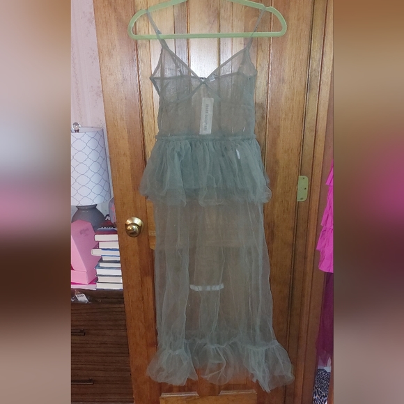 Urban Outfitters Aida Sheer Mesh Ruffle Midi Dress in Green XS - Picture 5 of 10